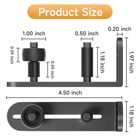 Four Piece Sliding Barn Door Floor Guide Set With Adjustable Rollers Heavy Duty Aluminum Hardware dimensions illustration