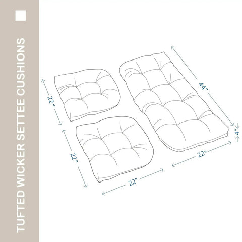 Diagram of Outdoor Wicker Chair Cushions 3 Piece Set For Patio Furniture Includes One Loveseat Cushion 44x22x4 And Two U Shaped Cushions 22x22x4 Indoor Outdoor Use Fade Resistant And Waterproof Taupe