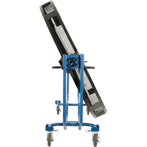 Hardcore 8 Foot Mobile Industrial Cooling Barrel Fan With Six Aluminum Blades And Variable Speed EC Motor, showing front view with adjustable angle.