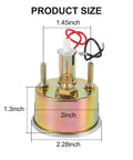 Back view of 12V oil pressure gauge kit with dimensions displayed, highlighting technical specifications for universal car fitment.