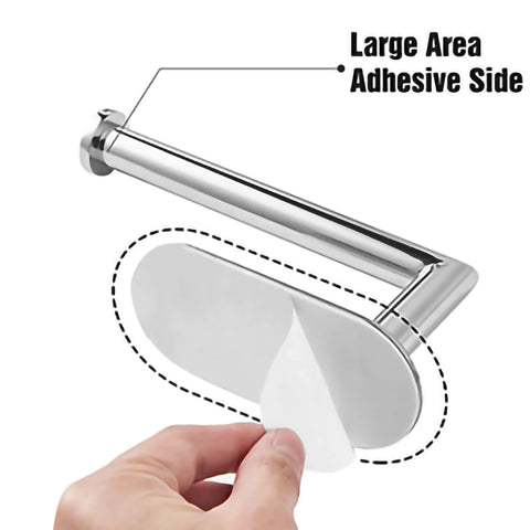 Hand peeling adhesive backing from self adhesive toilet paper holder chrome finish stainless steel SUS 304 no drilling bathroom mount.