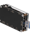 High Precision USB Voltmeter And Ammeter With Color LCD Screen, digital USB tester showing connectors and ports for PD fast charge.