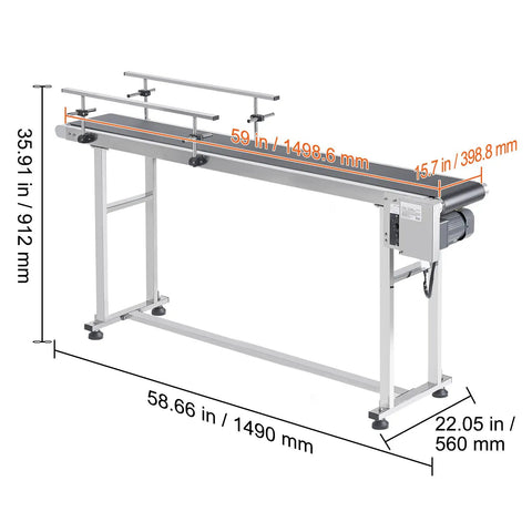 Built To Last Heavy Duty Motorized Belt Conveyor For Inkjet Coding Or Packaging Lines, 59 Inch By 15.7 Inch PVC Anti Static Belt
