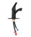 Single Lever Bathroom Faucet With Extended Roman Spout And Blade Handle In Black Matte, One-Hole Install With Mounting Ring, side view
