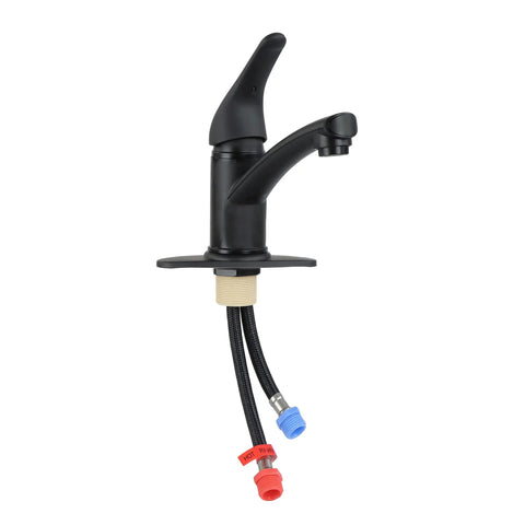 Single Lever Bathroom Faucet With Extended Roman Spout And Blade Handle In Black Matte, One-Hole Install With Mounting Ring, side view