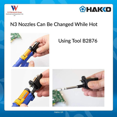 N3 Series 2.3mm Desoldering Nozzle For FM-2024 Desoldering Tool With Built In Heater shown with easy nozzle change