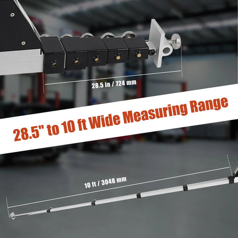 Telescoping Measuring Tram Gauge For Pros And DIY Builders Adjustable 28 Inches To 10 Feet Lightweight Aviation Aluminum Tool With Metric And US Markings Four Pointers For Precise Alignment In Car Repair Construction And Machinery Maintenance, extended to 10 ft