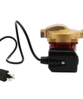 115 Volt Hot Water Circulator Pump Fractional Horsepower Bronze Heat Recirculating Unit With One Half Inch Sweat Ends, featuring a black power cord.