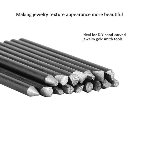 Close-up of Dope Pro Grade Metal Jewelry Stamp Kit 16 Piece Punch Set showing stamp tips for precise designs on metal and wood.