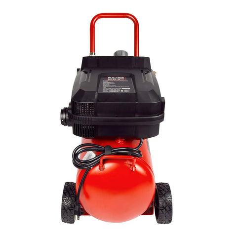 Badass 10 Gallon Oil Free Air Compressor Ultra Quiet 175 PSI Max Portable Shop Pump with heavy duty wheels, front view.