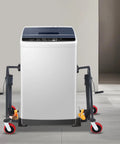 Heavy Duty Furniture Mover Dolly With 1100 Lbs Capacity Easy Glide Industrial Moving Platform Featuring Four Swivel Casters and sturdy handles, supports a large white appliance.