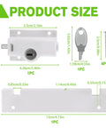 Keyed Sliding Door Lock For Glass Doors With Childproof Design, Dual Security Defense, Includes 6 Screws And Key, Fits Four Point Seven Six Inch Base, White, Ideal For Patio And Home Security, Easy Installation For Added Safety shown in product dimension illustration.