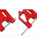 Close-up view of red CNC machined Aluminum Rear Lower Suspension Arms Set For ARRMA Mojave 6S BLX Desert Truck upgrade
