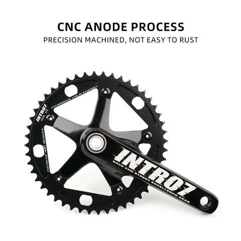 Fixed Gear Hollow Crankset 48T 165mm 144 BCD Single Speed Chainring on white background, aluminum alloy, track cycling