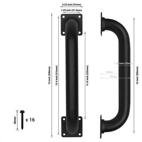 Heavy Duty 12 Inch Square Matte Black Staircase Handrails In A Two Pack Feature Solid Steel Construction for indoor and outdoor use.