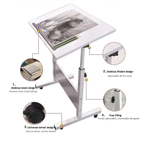 Heavy Duty Rolling Laptop Desk With Secure Locking Brake Casters Adjustable Mobile Workstation Table For Bed Sofa Living Room Home Office Gaming Lounge Setup, adjustable tilting surface detail.