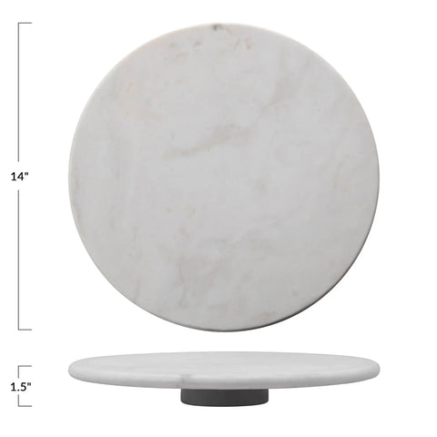 Top Shelf Smooth Spin White Marble Lazy Susan 14 Inch Rolling Turntable for Kitchen Counters, 1.5 inches thick.