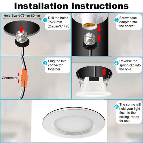 Installation steps for Smart LED Recessed Downlight Kit 10 Pack 3 Inch 5W Each Dimmable RGBWC Ceiling Lights With WiFi Bluetooth control