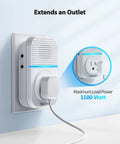 Wireless Doorbell Kit With Plug Through Design IP66 Waterproof 1300 Feet Range Cordless Chime 60 Ringtones And 5 Level Volume 0 To 110 dB Doorbell For Home Or Classroom shown plugged into wall outlet with maximum load power of 1100 Watt.