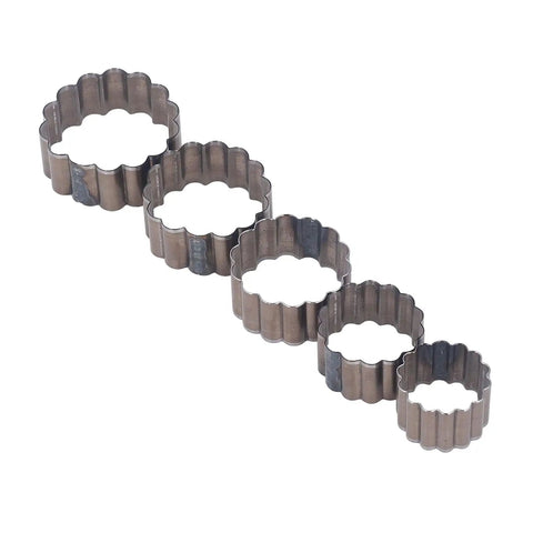Five Piece Flower Shaped Leather Cutter Set with Alloy Steel Hollow Punch Tools Ranging From 30mm To 50mm on display