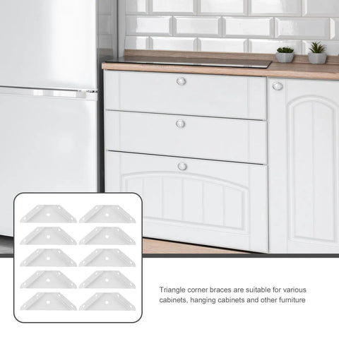 Kitchen with white cabinets featuring 12 Piece Triangle Steel Cabinet Corner Brackets 90 Degree Three Sided Fixed Design Shelf Supports For Wood Furniture