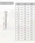 150 Pcs 304 Stainless Steel Cotter Pins Assortment Kit With 15 Sizes Split Pin Fasteners For Automotive Mechanics And Small Engine Repair A Handy Must Have Fix It Kit For DIYers chart