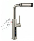 Touchless Pull-Out Kitchen Faucet with 6 Water Outlet Modes, Hands Free Motion Sensor Activated, Battery-Free Temperature Display, KF2209-PRO (Brushed Nickel) showing motion sensor activation.