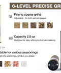 Rechargeable Electric Salt And Pepper Grinder Set With LED light and adjustable coarseness, greige and buttercream finish.
