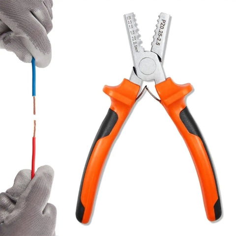 Get your hands on this bad boy of a crimping tool. High carbon steel with orange PVC handle for stripping and cutting cables.