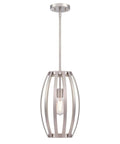 Farah One Light Indoor Pendant in Brushed Nickel Finish, Sloped Ceiling Compatible, 16 Inch Height and 10 Inch Diameter, geometric design
