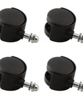 Four black plastic caster wheels with 40x30mm size and 8mm threaded stems; omni-directional for electric heaters