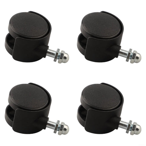 Four black plastic caster wheels with 40x30mm size and 8mm threaded stems; omni-directional for electric heaters