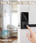 Fingerprint Keyless Entry Door Lock With Reversible Handle, Touchscreen Keypad, And Smart Lock With App, showing fingerprint entry.