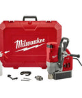 Top Tier Certified Refurbished Magnetic Drill Press Kit Built Different With A Rock Solid Kinematic Base And One Five Eighth Inch Bit Capacity For Crushing Thick Steel Plates Like Paper Smooth Operator Tool Set with red case and accessories.