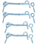 Tank Tough Zinc Plated Hook And Eye Latch With Snap Shut Spring Lock For Secure Shed Gate And Cabinet Doors Weather Resistant Steel Safety Catch 4 Pack displayed in two rows showing four latches with screws.