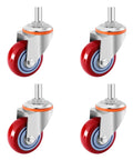 Heavy Duty Swivel Caster Wheels With Top Plate For Carts, Workbenches, And Furniture, shown with threaded stems and red wheels