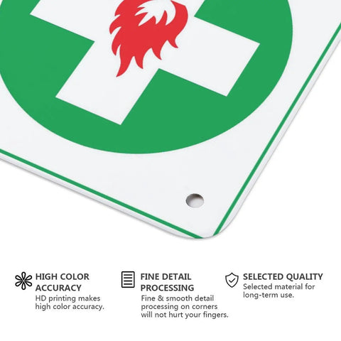 Close-up of Rustproof Aluminum Warning Sign For First Aid Burn Kit Location 8 By 12 Inches with high color accuracy and fine detail processing.