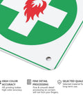 Corner detail of Burn Injury Emergency First Aid Sign Aluminum Safety Plate 8x12 Inches for Factory Workshop