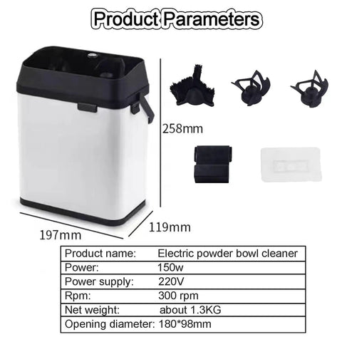 Heavy Duty Electric Coffee Portafilter Knock Box, Automatic Barista Cleanup Station For Busy Cafe Kitchens, showcasing dimensions and components.