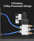 Diagram of 4 Station Solenoid Valve Manifold for Pneumatic Systems, 24V DC 5 Way 2 Position Air Valve, showing airflow paths.