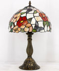 Pink Tiffany Style Table Lamp With Butterfly Stained Glass Shade, 12x12x18 Inches, Bedside Desk Light, Antique Green Bronze Base