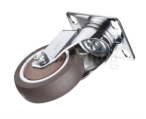 Four Pack Three Inch Rubber Swivel Casters Featuring Silent Roll Action And Foot Stop Brakes Heavy Duty Stem Mounted Furniture Wheels close-up image.