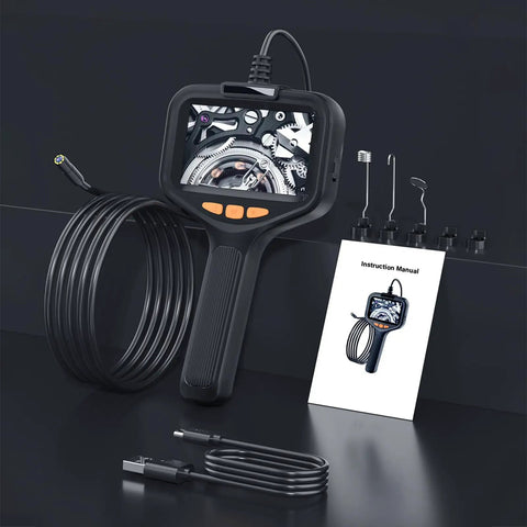 Workhorse Handheld Borescope Endoscope With 8mm Lens for pipe inspection, 1080P on 4.3 inch screen, coiled cable, tools, manual
