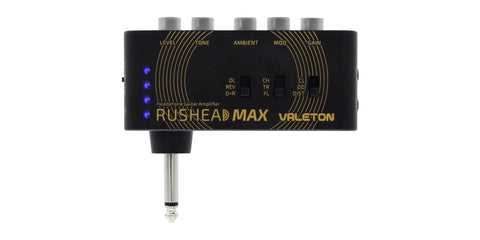 Front view of Portable USB Pocket Guitar Amp With Multi Effects Rechargeable Headphone Amp, showing control knobs and input jack.