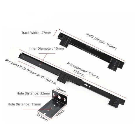 Heavy Duty Double Row Ball Bearing Cabinet Drawer Slides Side Mount Cold Rolled Steel Runners dimensions and features illustration