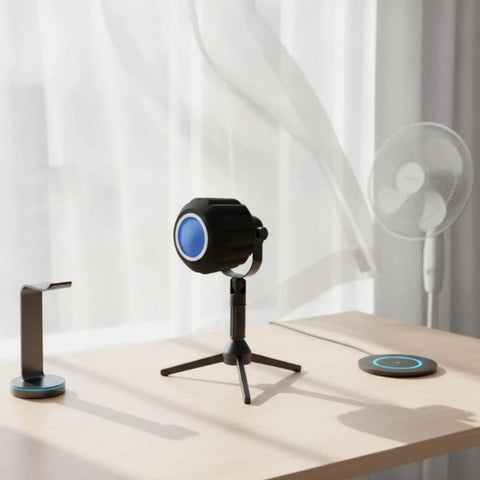 Total Game Changer Acoustic Foam Mic Windscreen Pop Filter Stops Plosives Kills Background Noise for Podcasting on a desk.