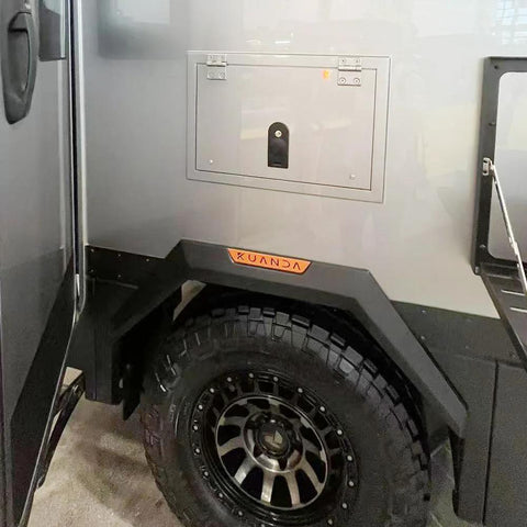 Sealed compression latch, flush-mount, black, on gray off-road vehicle side panel