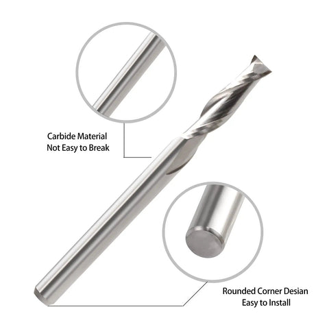 Premium Heavy Duty CNC Router Bits Featuring 1/8 Inch Shank Solid Carbide End Mills with rounded corner design, easy to install.