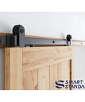 Rock Solid Six Foot Top Mount Sliding Barn Door Hardware Kit showing T Shape design on wooden door