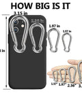 Eight Pack Of 304 Stainless Steel Spring Snap Hooks With Heavy Duty Latch Clips shown with phone for size comparison